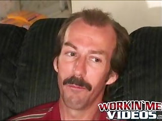 Guy with a mustache tugs his cock before cumming hard