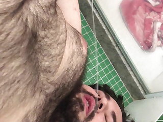 Chub bear jerking off and cuming on his face